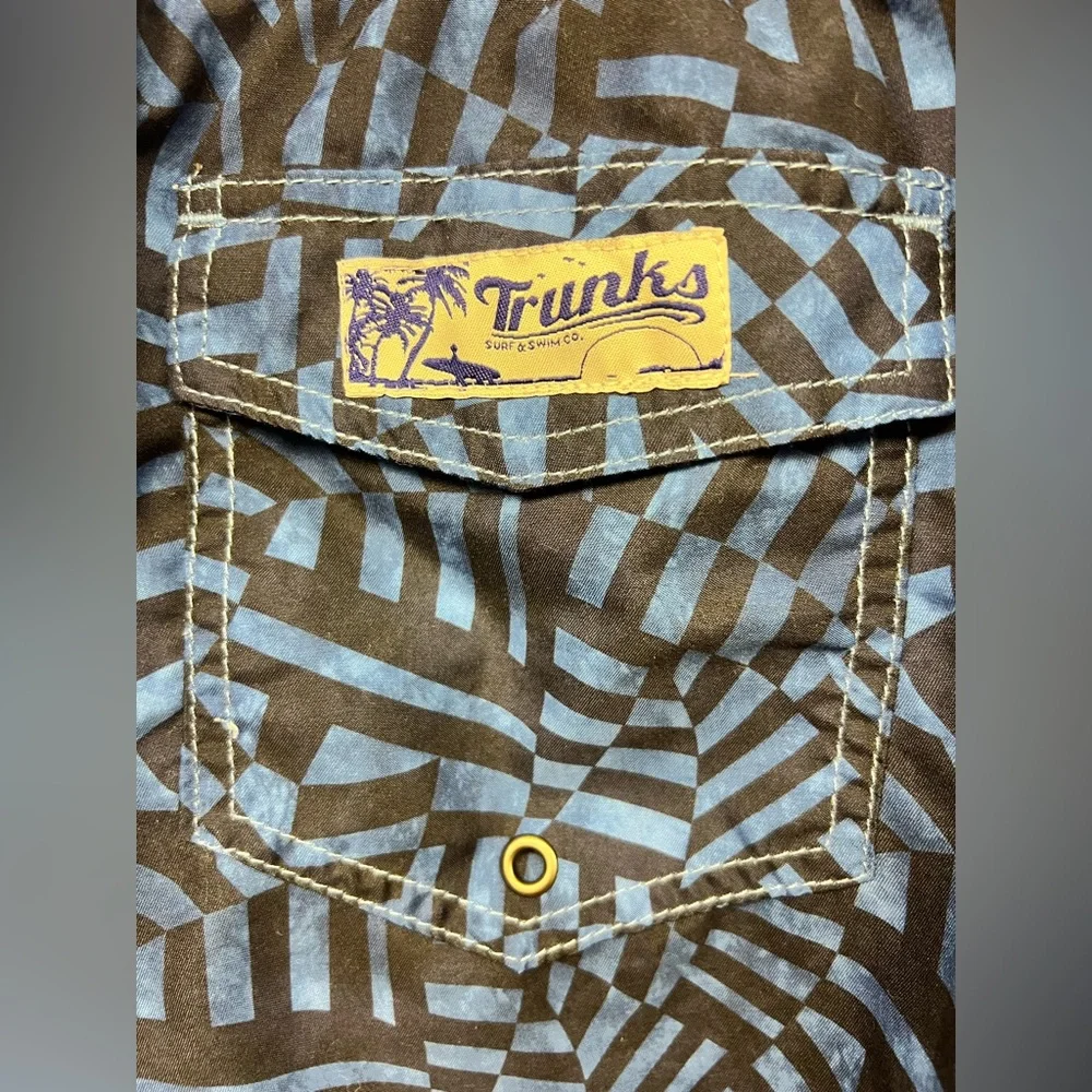 Trunks- Men's Blue Geometric Swim Shorts, Size:‎ Large